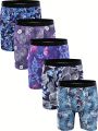 5pcs/Pack Men's Underwear With Plant Print Boxer Shorts