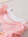 Baby Girls' Rainbow Horse Pattern Mesh Sleeve Top With 3d Mane Set, Spring/Summer