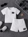 Baby Boys' Simple Round Neck Short Sleeve Embossed Top And Shorts Set For Summer, New Arrival