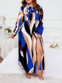 SHEIN LUNE Plus Size Color-block Buckle Detail Casual Dress