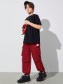SHEIN Kids EVRYDAY Boys' Loose Fit Casual Solid Color Jogger Pants With Elastic Cuffs, For Teenagers