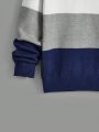 SHEIN Boys' College Style Loose Fit Round Neck Pullover Sweater With Long Sleeves