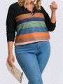 Plus Size Striped Long Sleeve Sweatshirt For Women