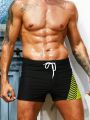 Men'S Plus Size Striped Drawstring Square Leg Swimsuit