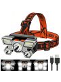 1pc Portable 5led Headlight, Usb Rechargeable, Built-in 18650 Battery For Outdoor Camping
