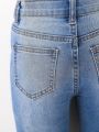 Girls' Fashionable Broken Holes Zipper Fly Bell Bottom Jeans