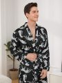 Men's One-piece Leopard Print Robe With Waist Belt