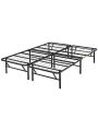 Foldable Metal Platform Bed Frame with Tool Free Setup, 14 Inches High, Queen, Black