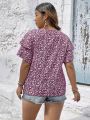 Plus Ditsy Floral Print Butterfly Sleeve Blouse