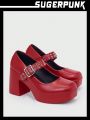 Sugerpunk Red Lolita Style Waterproof Platform Chunky Heel Sandals With Ankle Strap