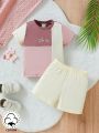 SHEIN Baby Boy 2pcs/Set Casual Daily Wear Color Block Letter Embroidery Short-Sleeve T-Shirt And Shorts Outfits For Spring And Summer, Suitable For Going Out