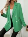 SHEIN Frenchy Solid Color Lapel Double-Breasted Suit Blazer