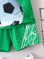 SHEIN Toddler Boys' Football Printed Short Sleeve T-Shirt And Shorts Set