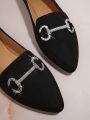 Ladies' Black Flat Shoes With Rhinestone Decoration