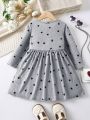 Young Girl Heart Print Letter Patched Detail Dress
