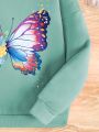 Little Girls' Flower & Butterfly Printed Round Neck Sweatshirt