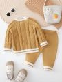 New Arrival Fall Winter Baby Color Block Knitted Sweater Set