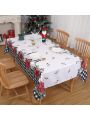 Buffalo Plaid Checkered Christmas Rectangle Tablecloth with Christmas Pattern for 6-8 Seats Table Waterproof Holiday Decoration Tablecloth Oblong Table Cover Protector for Party Kitchen Dinner