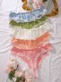 Ladies' 3d Flower Decorated Thong Panties With Scalloped Trim