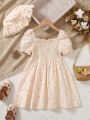 Little Girl'S Small Floral Bubble Sleeve Dress