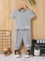 SHEIN Baby Boy's Letter Printed Short Sleeve T-Shirt And Long Pants Casual Set