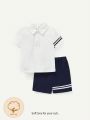 Cozy Cub Baby Boys' Casual Turn-Down Collar Pullover And Shorts Two Piece, All-Matching