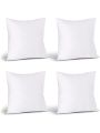 Bedding Throw Pillows (Set of 4, White), 18 x 18 Inches Pillows for Sofa, Bed and Couch Decorative Stuffer Pillows