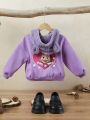 SHEIN X Masha and The Bear Young Girl 1pc Letter Graphic Drop Shoulder 3D Ears Design Hoodie