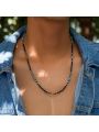 1pc European And American Style Bohemian Mala Beads Necklace For Men, With Turquoise & Simple Chain Design