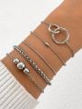 Grunge Punk 5pcs Simple Beaded Circle Bracelet Set For Women, Perfect For Dating Gift