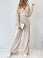 SHEIN Frenchy Solid Color V-neck Casual Two Piece Set