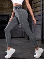 Letter Graphic Wide Waistband Sports Leggings