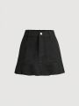 SHEIN Tween Girls' High Waist Ruffle Trim Water Washed Casual Denim Skirt