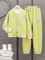 Tween Boys' Casual Jacket And Trousers Winter Outfit Set