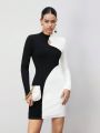 SHEIN BIZwear Color Block Long Sleeve Dress