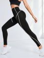 SHEIN Yoga Trendy Women's Color Block Rolled Hem Sports Leggings