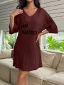 Letter Graphic Batwing Sleeve Nightdress