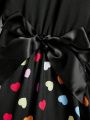 SHEIN Kids HYPEME Girls' Heart Pattern Printed Dress With Waistband