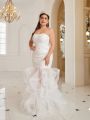 SHEIN Belle Tube Top, Curled Irregular Fishtail, Sequin Embroidery Splicing Mesh, Plus Size Wedding Dress