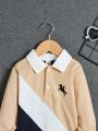 SHEIN Kids SPRTY Boys' Embroidery Detail Colorblock Polo Shirt