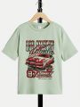 SHEIN Kids EVRYDAY Tween Boys' Casual Comfortable Car & Letter Print Round Neck Short Sleeve T-Shirt
