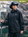 In My Nature Letter Patch Zipper Front Drawstring Hooded Rain Jacket