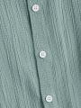 SHEIN Teen Boy'S Casual Texture Fabric Short Sleeve Shirt, Versatile And Fashionable Light Green