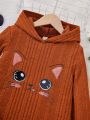 SHEIN Kids Nujoom Girls' Hooded Cat Printed Sweatshirt Dress For Youth