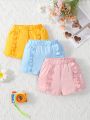 3pcs Baby Girls' Cute Simple Shorts With Ruffle Trim