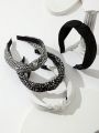 4pcs/pack Ladies' Black & White Leopard Print Fabric Knot Headband, Versatile Style