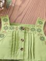 Toddler Girls Floral Embroidery Cami Top & Wide Leg Pants