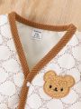 Baby Boys' Vest Jacket With Color Block Trim And Bear Pattern