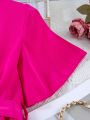 SHEIN Kids FANZEY Girls' Elegant Lotus Leaf Sleeve Dress (For Older Children)