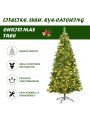 Gymax 7 ft Pre-lit Hinged Christmas Tree Holiday Decor w/ LED Lights Metal Stand